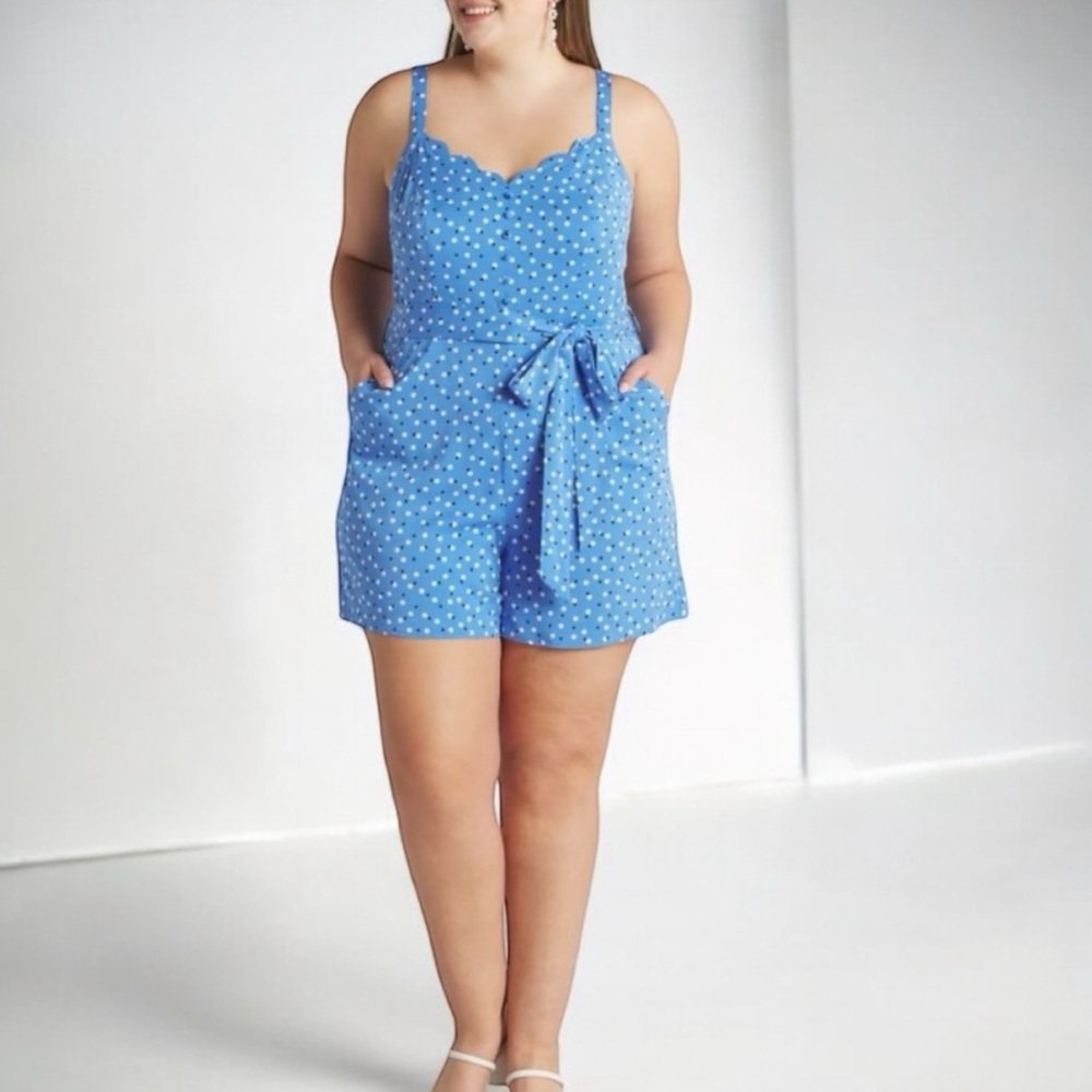 Market &‎ Spruce Charla Sleeveless Scalloped Blue Romper Stitch Fix XS NWT